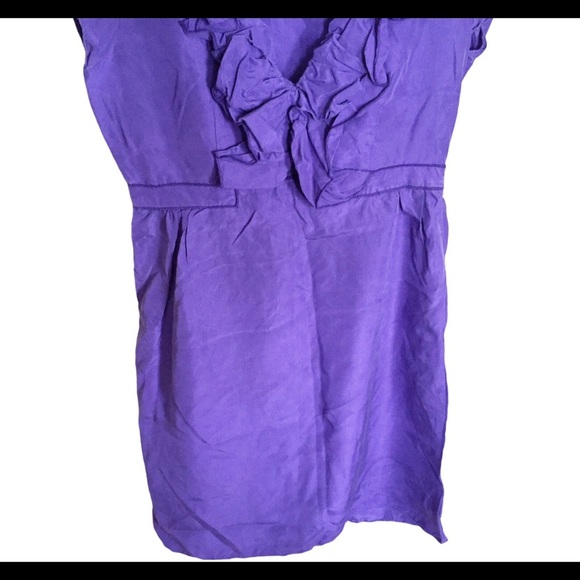 REBECCA TAYLOR V Cut Cocktail Dress With Ruffle Detail & Cap Sleeves Purple Sz 2 - Picture 9 of 12